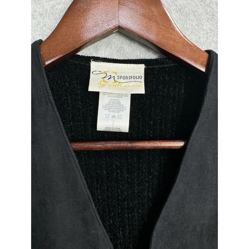 Women's M Sportfolio Black Suede/Knit Long Sleeve Jacket by‎ Marcia Sz L VTG 90s - Picture 4 of 8